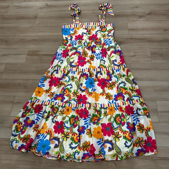 Flying Tomato Colorful Floral Tiered Midi Dress 3X Fully Lined Tie Straps - Picture 7 of 8